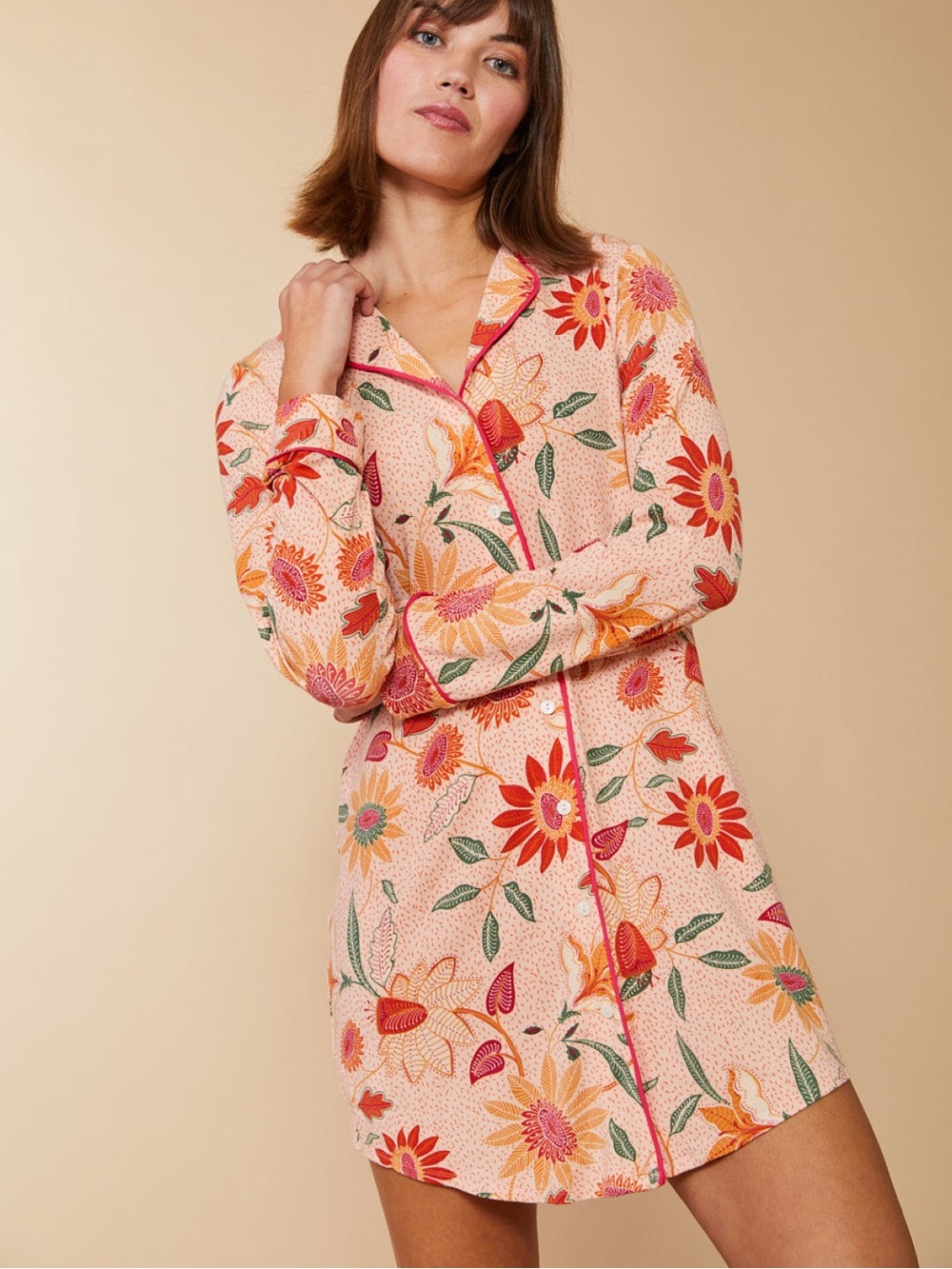 Spartina 449 Pajama Sleep Shirt Botanic Garden Boho Floral Peach, ultrasoft, S